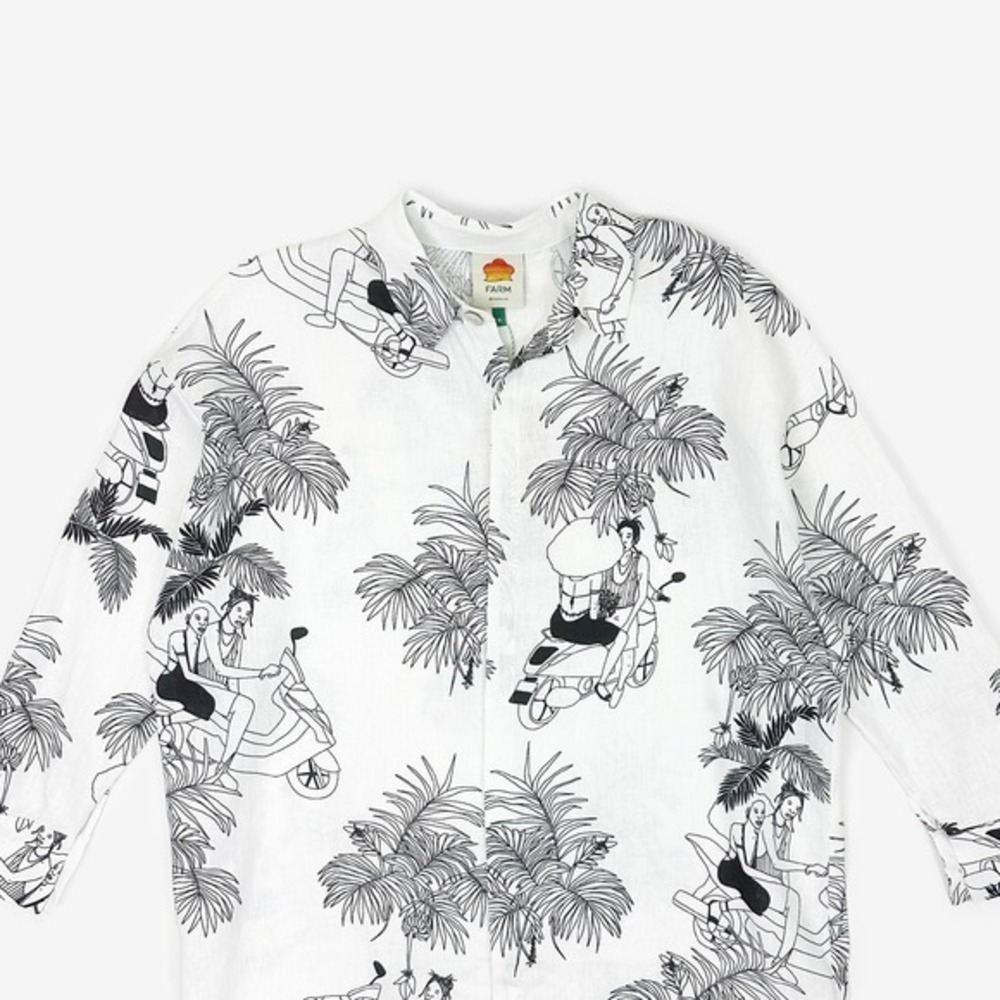 Farm Rio x Mayara Ferrao Moto Love Shirt Size M Off-White Linen Longline Resort - Picture 6 of 12
